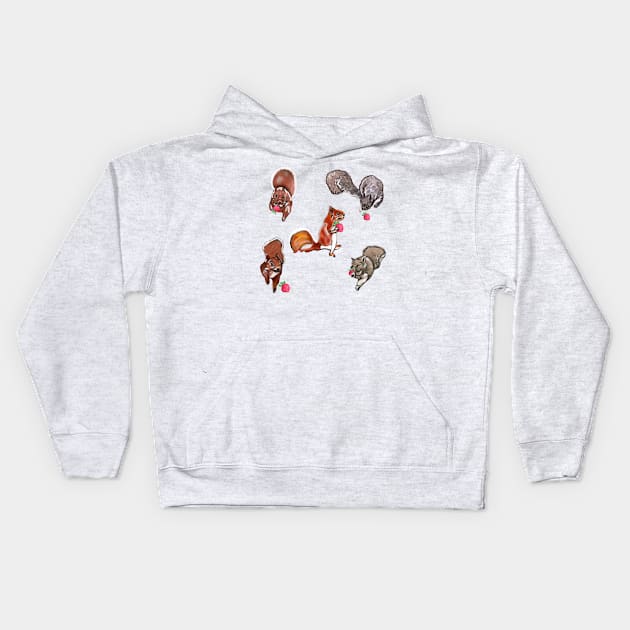 Cute squirrels with strawberries - dark pattern Kids Hoodie by Artonmytee